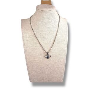 Vintage 90s Silver Blue Bumblebee Necklace Rhinestone Accent